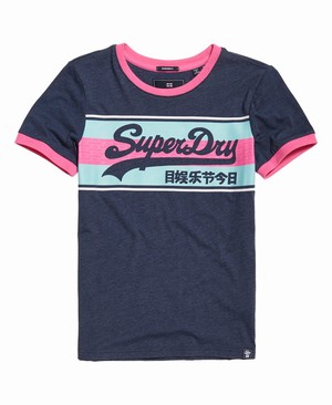 Superdry Vintage Logo Ringer Infill Női Pólók Kék | ZXHNT5043